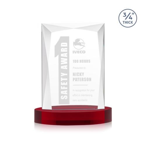 Corporate Awards - Crystal Awards - Messina Red on Alberton Base Rectangle Crystal Award