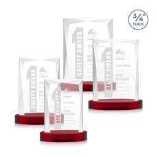 Messina Red on Alberton Base Rectangle Crystal Award - Red Crystal Awards