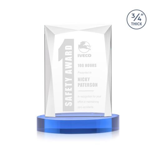 Corporate Awards - Crystal Awards - Messina Sky Blue on Alberton Base Rectangle Crystal Award