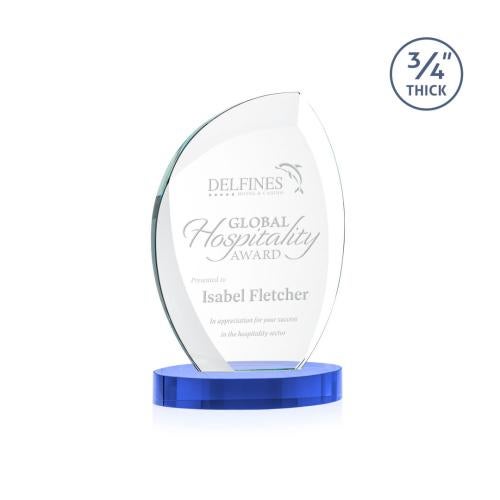 Corporate Awards - Crystal Awards - Wichita Sky Blue on Alberton Base Flame Crystal Award