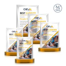Messina Full Color Amber on Alberton Base Rectangle Crystal Award - Corporate Awards