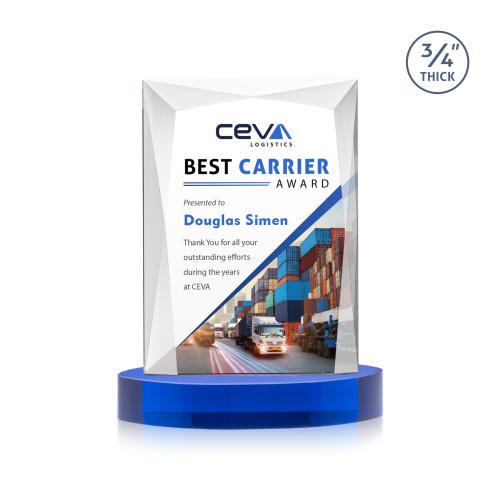 Corporate Awards - Crystal Awards - Messina Full Color Blue on Alberton Base Rectangle Crystal Award