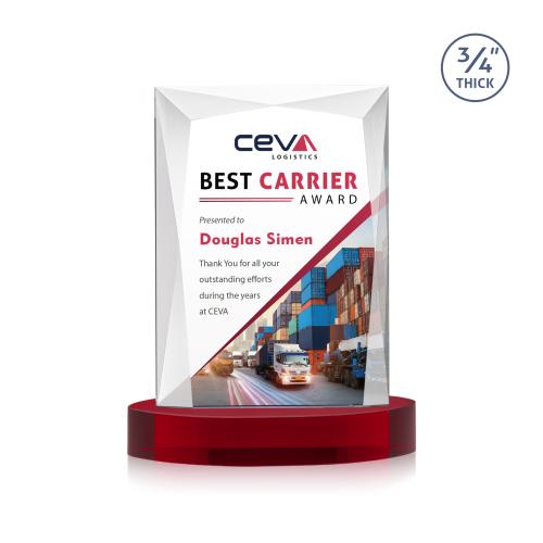 Corporate Awards - Crystal Awards - Messina Full Color Red on Alberton Rectangle Crystal Award