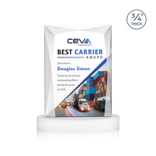 Corporate Awards - Crystal Awards - Messina Full Color White on Alberton Base Rectangle Crystal Award