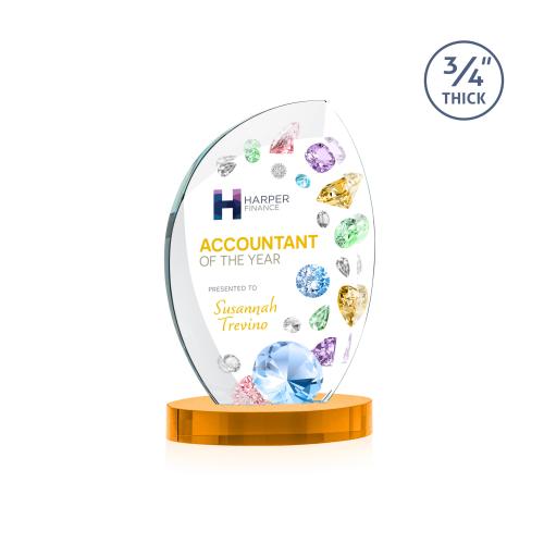 Corporate Awards - Crystal Awards - Wichita Full Color Amber on Alberton Base Peak Crystal Award