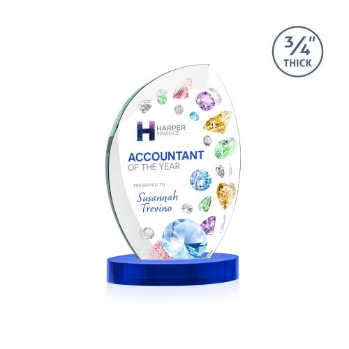 Corporate Awards - Crystal Awards - Wichita Full Color Blue on Alberton Base Flame Crystal Award