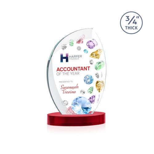 Corporate Awards - Crystal Awards - Wichita Full Color Red on Alberton Base Flame Crystal Award