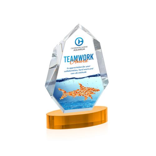 Corporate Awards - Crystal Awards - Norwood Full Color Amber on Alberton Base Crystal Award