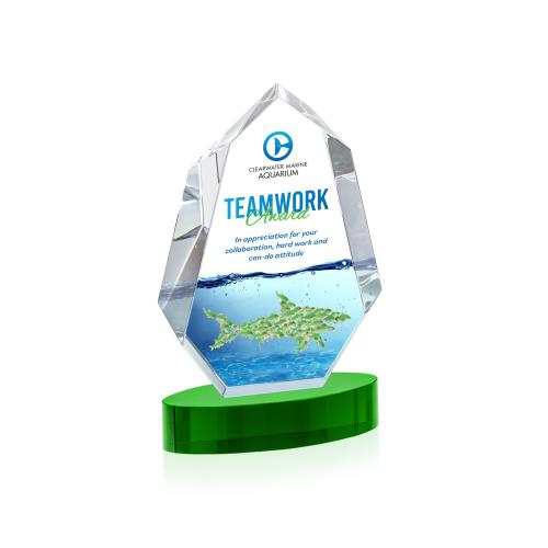 Corporate Awards - Crystal Awards - Norwood Full Color Green on Alberton Base Crystal Award