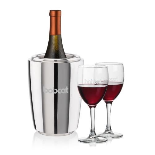 Corporate Recognition Gifts - Etched Barware - Pescara Wine Cooler & Carberry Wine Set