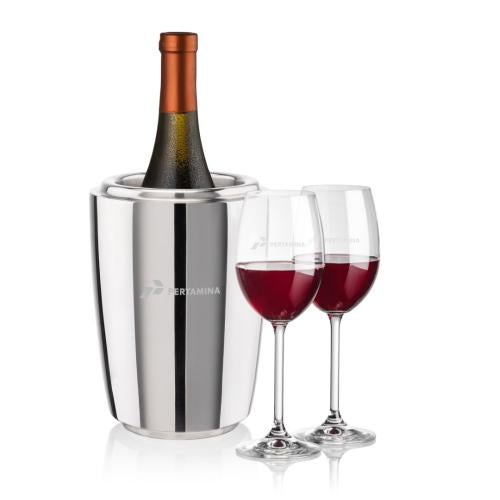 Corporate Recognition Gifts - Etched Barware - Pescara Wine Cooler & Naples Wine Set
