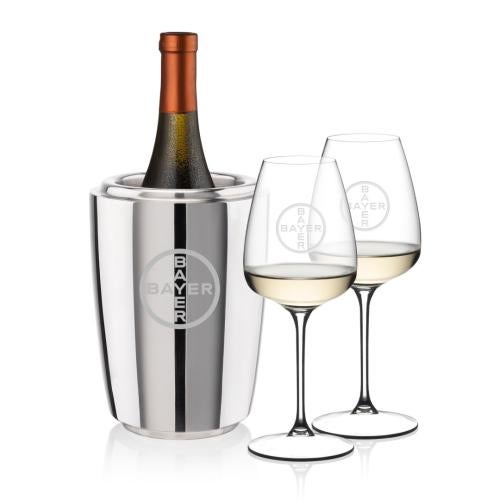Corporate Recognition Gifts - Etched Barware - Pescara Wine Cooler & RIEDEL Trauben Wine Set