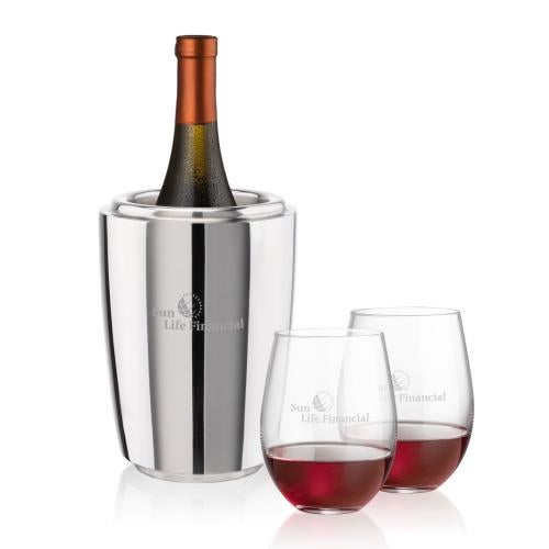 Corporate Recognition Gifts - Etched Barware - Pescara Wine Cooler & Redmond Stemless Wine Set