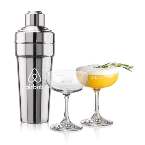 Corporate Recognition Gifts - Etched Barware - Milano Shaker & Mauritius Cocktail Set