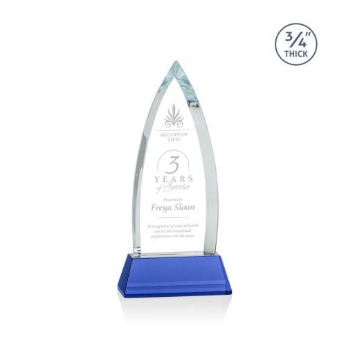 Corporate Awards - Glass Awards - Colored Glass Awards - Shildon Blue on Newhaven Arch & Crescent Crystal Award