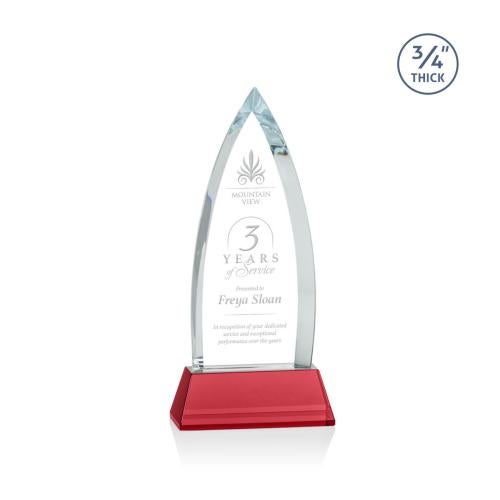 Corporate Awards - Crystal Awards - Colored Crystal - Red Crystal Awards - Shildon Red on Newhaven Arch & Crescent Crystal Award