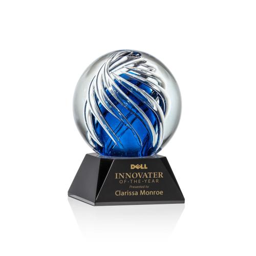 Corporate Awards - Glass Awards - Art Glass Awards - Genista Black on Sheffield Base Spheres Glass Award