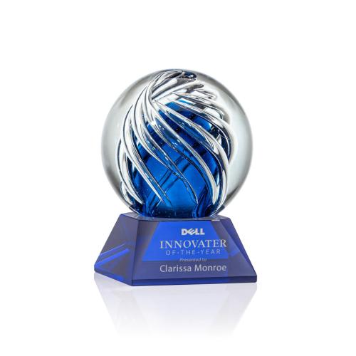 Corporate Awards - Glass Awards - Art Glass Awards - Genista Blue on Sheffield Base Spheres Glass Award
