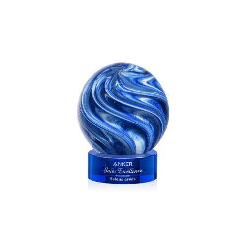 Corporate Awards - Glass Awards - Art Glass Awards - Naples Blue on Stanrich Base Spheres Glass Award