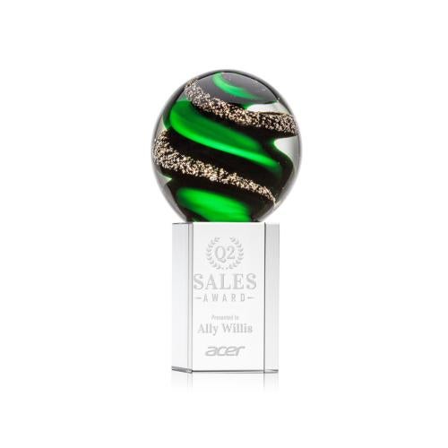 Corporate Awards - Glass Awards - Art Glass Awards - Zodiac Clear on Dakota Base Spheres Glass Award