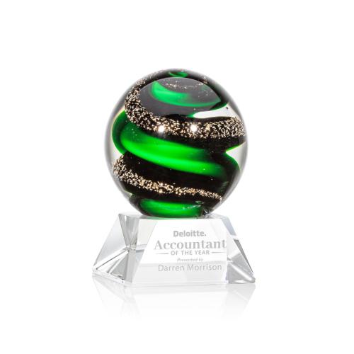 Corporate Awards - Glass Awards - Art Glass Awards - Zodiac Clear on Sheffield Base Spheres Glass Award