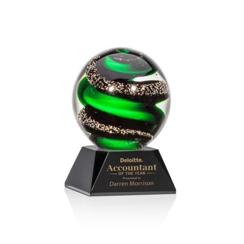 Corporate Awards - Glass Awards - Art Glass Awards - Zodiac Black on Sheffield Base Spheres Glass Award