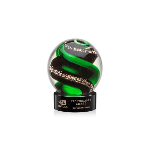 Corporate Awards - Glass Awards - Art Glass Awards - Zodiac Black on Stanrich Base Spheres Glass Award