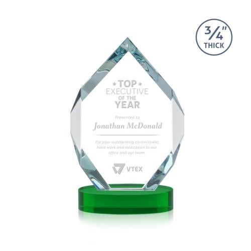 Corporate Awards - Crystal Awards - Royal Diamond Green on Alberton Base Crystal Award