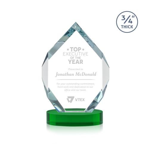 Corporate Awards - Crystal Awards - Royal Diamond Green on Alberton Base Crystal Award