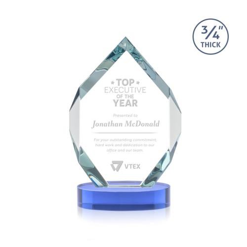 Corporate Awards - Crystal Awards - Royal Diamond Sky Blue on Alberton Base Crystal Award