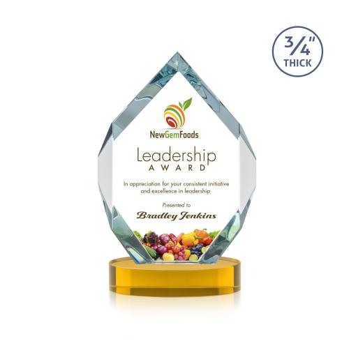 Corporate Awards - Crystal Awards - Royal Diamond Full Color Amber on Alberton Base Crystal Award