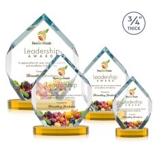 Royal Diamond Full Color Amber on Alberton Base Crystal Award - Glass Awards