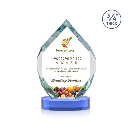 Corporate Awards - Crystal Awards - Royal Diamond Full Color Sky Blue on Alberton Base Crystal Award