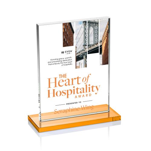 Corporate Awards - Crystal Awards - Emperor Full Color Amber (Vert) Rectangle Crystal Award