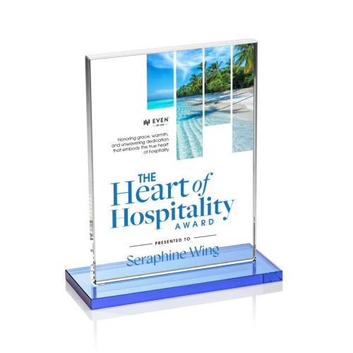 Corporate Awards - Crystal Awards - Emperor Full Color Sky Blue (Vert) Rectangle Crystal Award