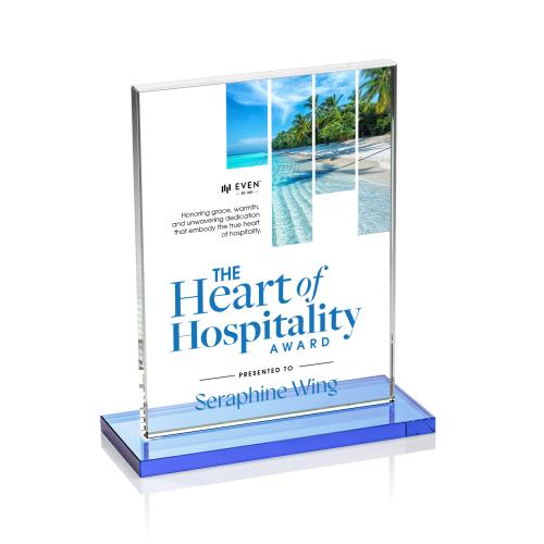 Corporate Awards - Crystal Awards - Emperor Full Color Sky Blue (Vert) Rectangle Crystal Award