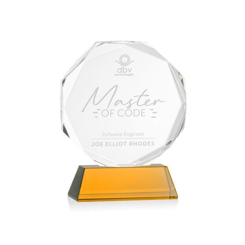 Corporate Awards - Crystal Awards - Acadian Amber on Newhaven Base Crystal Award