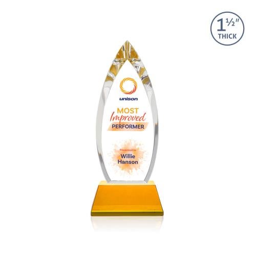 Corporate Awards - Crystal Awards - Fortier Full Color Amber on Entwhistle Base Arch & Crescent Crystal Award