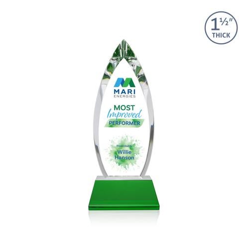 Corporate Awards - Crystal Awards - Fortier Full Color Green on Entwhistle Base Arch & Crescent Crystal Award