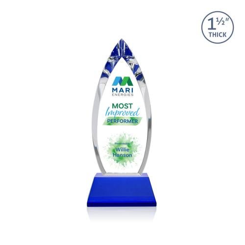 Corporate Awards - Crystal Awards - Fortier Full Color Blue on Entwhistle Base Arch & Crescent Crystal Award