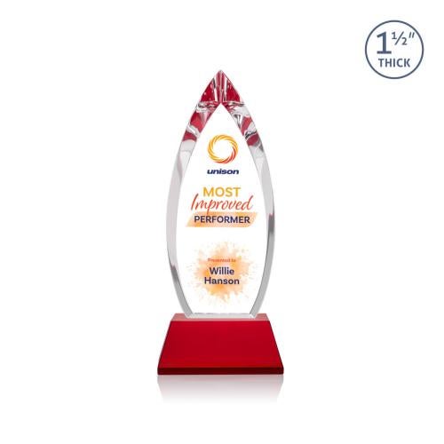 Corporate Awards - Crystal Awards - Fortier Full Color Red on Entwhistle Base Arch & Crescent Crystal Award