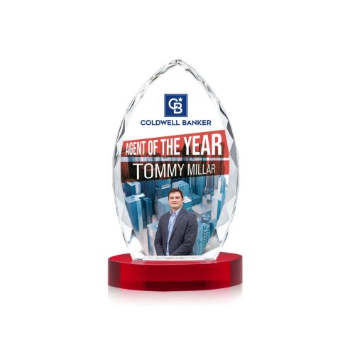 Corporate Awards - Crystal Awards - Wilton Full Color Red on Alberton Base Arch & Crescent Crystal Award