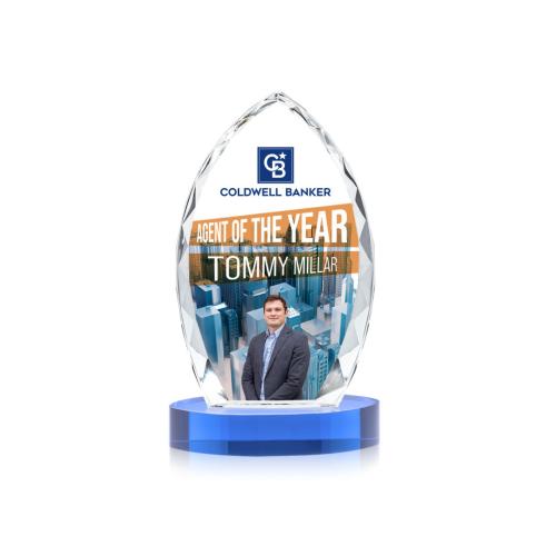 Corporate Awards - Crystal Awards - Wilton Full Color Sky Blue on Alberton Base Arch & Crescent Crystal Award