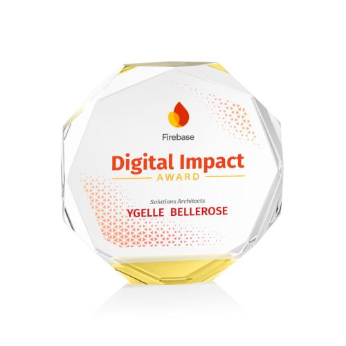 Corporate Awards - Crystal Awards - Acadian Full Color Gold Crystal Award