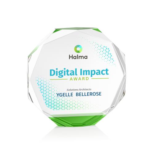 Corporate Awards - Crystal Awards - Acadian Full Color Green Crystal Award