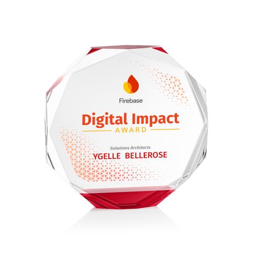 Corporate Awards - Crystal Awards - Acadian Full Color Red Crystal Award