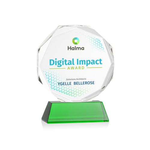 Corporate Awards - Crystal Awards - Acadian Full Color Green on Newhaven Base Crystal Award