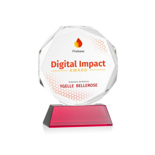 Corporate Awards - Crystal Awards - Acadian Full Color Red on Newhaven Base Crystal Award