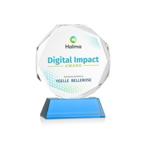 Corporate Awards - Crystal Awards - Acadian Full Color Sky Blue on Newhaven Base Crystal Award