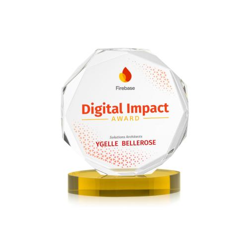 Corporate Awards - Crystal Awards - Acadian Full Color Gold on Alberton Base Crystal Award